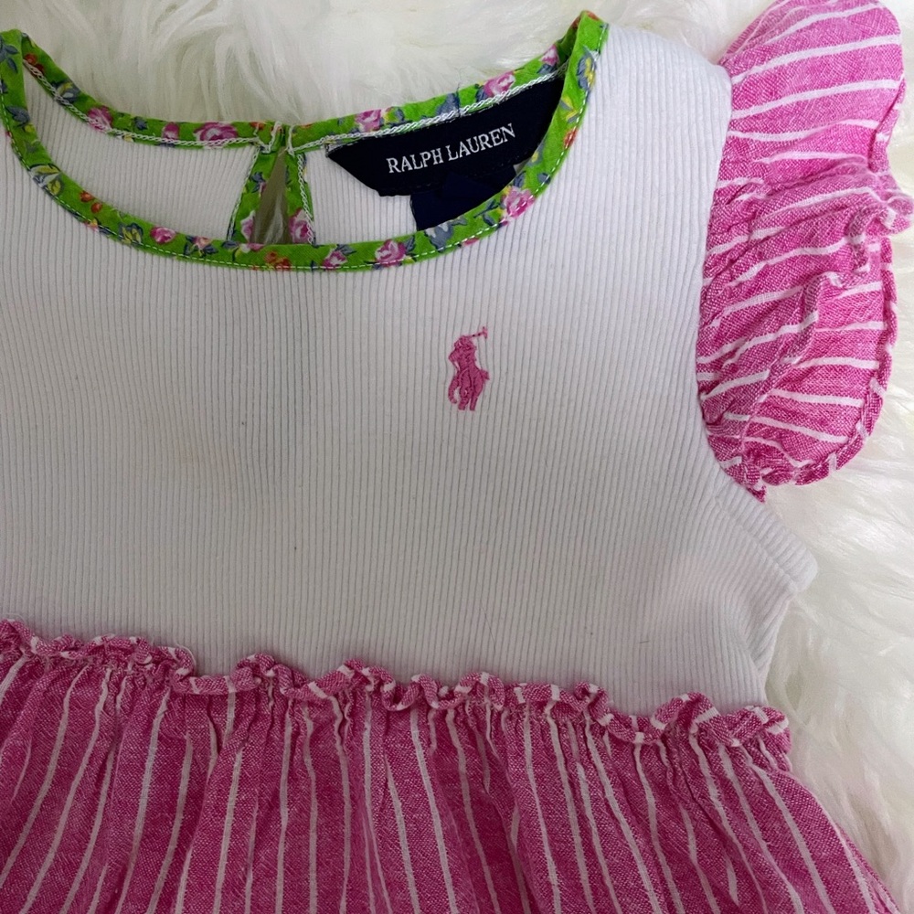 Ralph Lauren Pink and White Dress with Green Trim - Picture 3 of 7